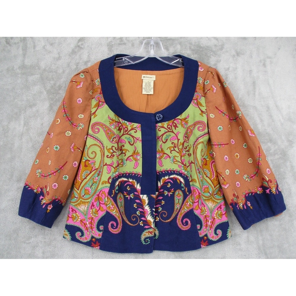 Anthropologie Elevenses Jacket 6 Floral Paisley Button Bohemian Artsy Feminine
